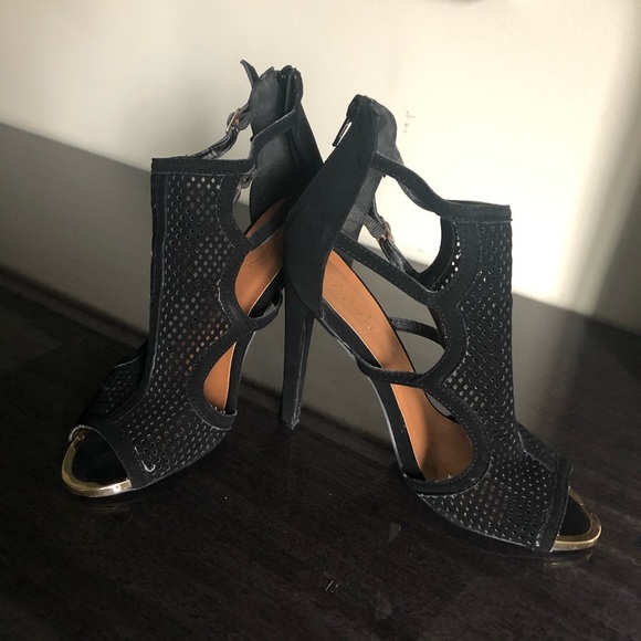 Qupid black suede shoes with gold open toe tip - Picture 6 of 6